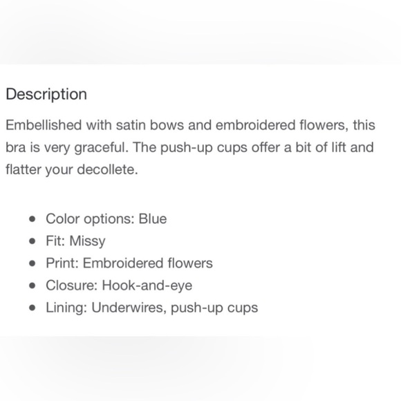 IZA Push-up Padded Periwinkle‎ & Black Floral Embroidered Mesh Overlay Bra NWT - Picture 12 of 13